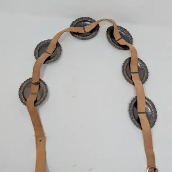 Vintage Western Concho Belt Leather Silver Tone Boho Southwestern - Picture 7 of 12